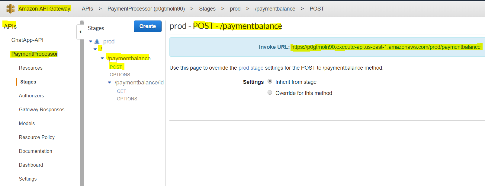 API Resource and Method creation for postPayment